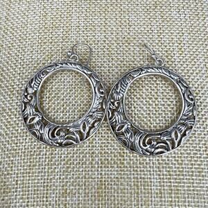Vintage Barse Thailand Silver Tone Hoop Dangle Earrings
